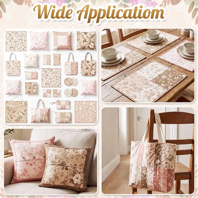 Tatuo 30 Pcs 10 x 10 Inches Dusty Rose Brown Cotton Fabric Bundle Squares Patchwork Floral Fabric Sewing Quilting Bundles Assorted Pattern Cloth for DIY Scrapbook Craft Making