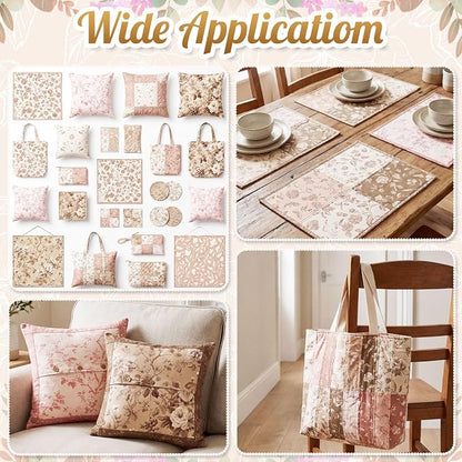 Tatuo 30 Pcs 10 x 10 Inches Dusty Rose Brown Cotton Fabric Bundle Squares Patchwork Floral Fabric Sewing Quilting Bundles Assorted Pattern Cloth for DIY Scrapbook Craft Making