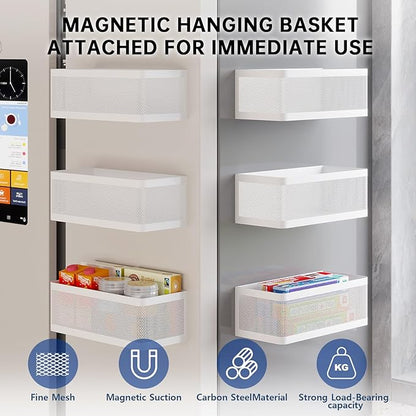 1 Pcs Magnetic Shelf For Fridge Shelves For Whiteboard Classroom Basket Organizer Holder Locker Storage Magnetic Bin Box Containers For Side Of Refrigerator (White, 11''L*4.9''W*3.9''H)