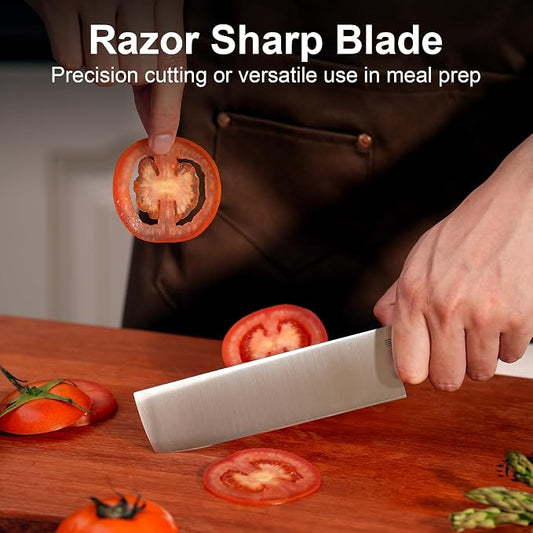 6 Inch Nakiri Knife, AR-RPM9 Steel & Replaceable Handle, Multipurpose Meat Cleaver Vegetable Chef Knife with Oak Sheath, Gift for Home Chefs