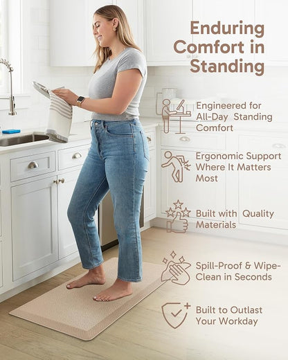 Ophanie Kitchen Mats for Floor, 3/4 Inch Thick Kitchen Rugs, 20''x39'' Anti Fatigue Standing Cushioned Mat, Waterproof,Comfort Ergonomic Mat for Office, Home, Sink, Beige Non-Slip Bottom