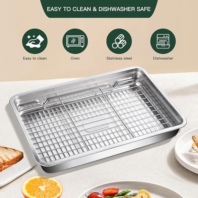 GIUOIDUO Stainless Steel Baking Tray with Grill,(3 trays and 3 grills), for Baking, Cooling Cookies or Bacons, Ovens and Dishwashers Safe, Heat Evenly, Durable Cookie sheet