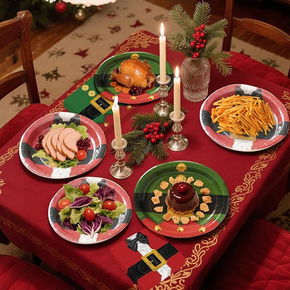 100 PCS Christmas Paper Plates and Napkins | Bundle Includes Paper Oval Dinner Plates and Napkins for Christmas Party Supplies