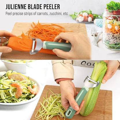 Julienne Peeler Vegetable Peeler -Y Carrot Shredder Julienne Slicer with 4.8'' Long Silicone Handle -Potato Peeler Swivel Peeler for Kitchen, Set of 2 Green
