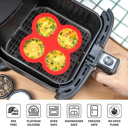 Puyeipt 2 Pack Air Fryer Egg Bite Molds, 4-Cup Mini Round Muffin Pans Silicone Baking Molds for for Oven, Air Fryer and Pot