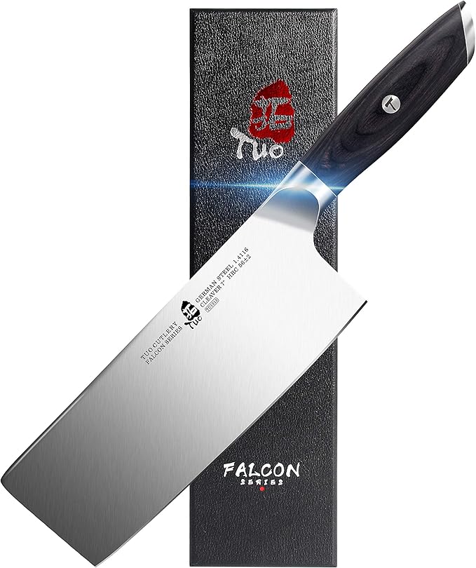 TUO Meat Cleaver Knife, 7 Inch Chopping Knife for Poultry & Vegetable, High Carbon German Stainless Steel, Ergonomic Pakkwood Handle with Gift Box - Falcon Series