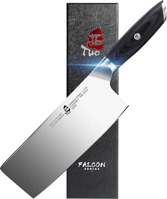 TUO Meat Cleaver Knife, 7 Inch Chopping Knife for Poultry & Vegetable, High Carbon German Stainless Steel, Ergonomic Pakkwood Handle with Gift Box - Falcon Series