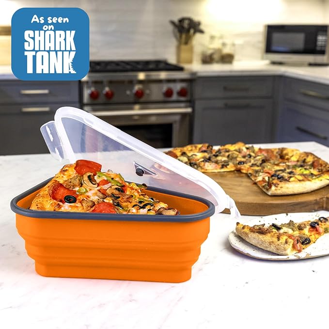 PIZZA PACK The Perfect Reusable Pizza Storage Container with 5 Microwavable Serving Trays - BPA-Free Adjustable Pizza Slice Container to Organize & Save Space, Orange