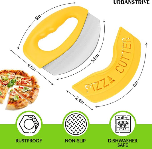 Urbanstrive Heavy Duty Stainless Steel Pizza Cutter with Cover, Super Sharp Blade Pizza Knife Pizza Cutter Rocker, Perfect Kitchen Gadgets for Pizza Cutting Home Essentials, Yellow