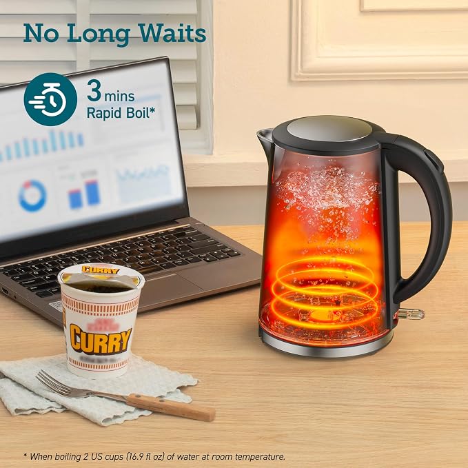 Cosori Electric Kettle,No Plastic Inner Lid,Filter & Spout,Stainless Steel Tea Kettle,Automatic Shut Off & Boil-Dry Protection,Durable Tea-Kettle Boiler-& Heater,1.5L/1500W,Silver,(Pack of 6)