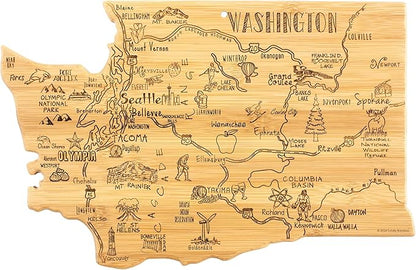 Totally Bamboo Destination Washington Shaped Cutting Board – Bamboo Charcuterie and Serving Board with Hang Tie for Wall Display