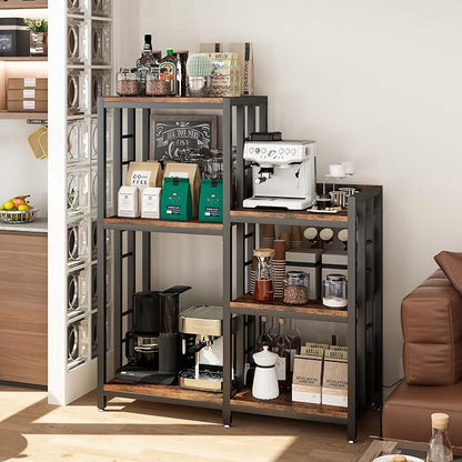 METYERRY 6-Tier Adjustable Mini Fridge Cabinet with Power Outlet,Kitchen Bakers Rack with Storage,Mini Fridge and Microwave Stand,Coffee Bar, Free Standing Shelf for Kitchen, Home Office,Rustic Brown