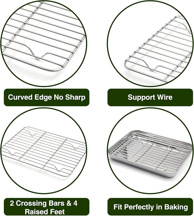 Aspire Baking Sheets and Racks Set, Stainless Steel Oven and Dishwasher Safe Wire Rack, Easy Clean-L 3 Pcs