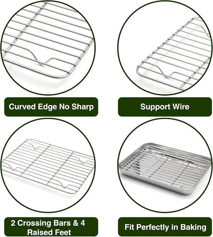 Aspire Baking Sheets and Racks Set, Stainless Steel Oven and Dishwasher Safe Wire Rack, Easy Clean-L 3 Pcs