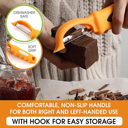 Spring Chef Premium Stainless Steel Swivel Potato Peelers for Kitchen, Metal Vegetable Peelers with Comfortable Handle for Apple, Cucumber, Veggie, Fruit, Carrot, Dishwasher Safe - Set of 2 - Mango