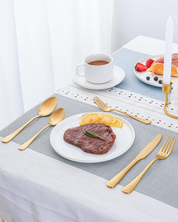 Matte Gold Silverware Set with Steak Knives,Stainless Steel Flatware Set for 6,Modern Cutlery Utensils Set,Spoons and Forks Set for Restaurant,Dishwasher Safe (Gold, 20 Piece Set)