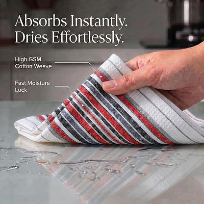 Urban Villa Kitchen Towels, Premium Quality, Cotton Dish Towels,Mitered Corners,Ultra Soft (Size: 20X30 in), White Waffle Stripes, Highly Absorbent Bar Towels & Tea Towels - (Set of 6)