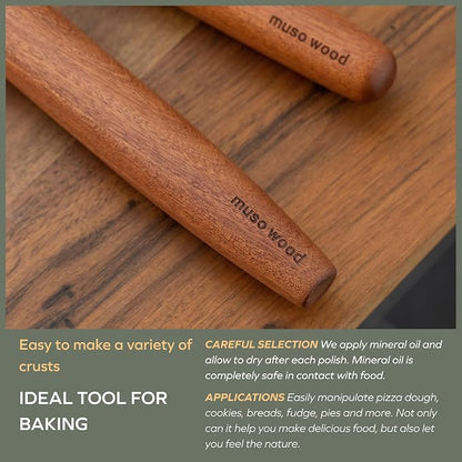Muso Wood French Rolling Pin and Silicone Baking Mat Set, Sapele Wooden Rolling Pin 15.75 Inch and Tapered Roller for Fondant, Pie Crust, Cookie, Pastry