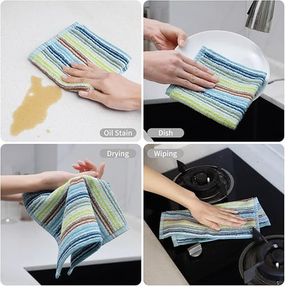 Oeleky Kitchen Dishcloths for Washing Dishes, Ultra Absorbent Dish Rags, Cotton Cleaning Cloths Pack of 16, 12x12 Inches (Mix-1, 12x12 inch)
