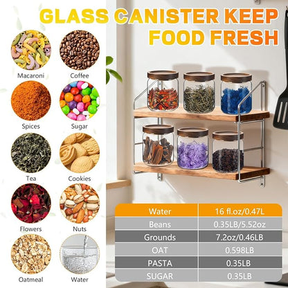 Glass Spice Jars Seasoning Containers Small Glass Jars with Lids Airtight Food Storage Canister for Kitchen Pantry Sugar Tea Coffee Bean Nuts Cookies Herbs Salt (16oz/473ml*2 Pcs)