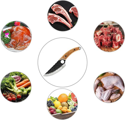 Japanese Chef Knife, Kaloo High Carbon Steel Hand Forged Butcher Viking Cleaver Kitchen Knife for Cooking, Chopping, Home and BBQ