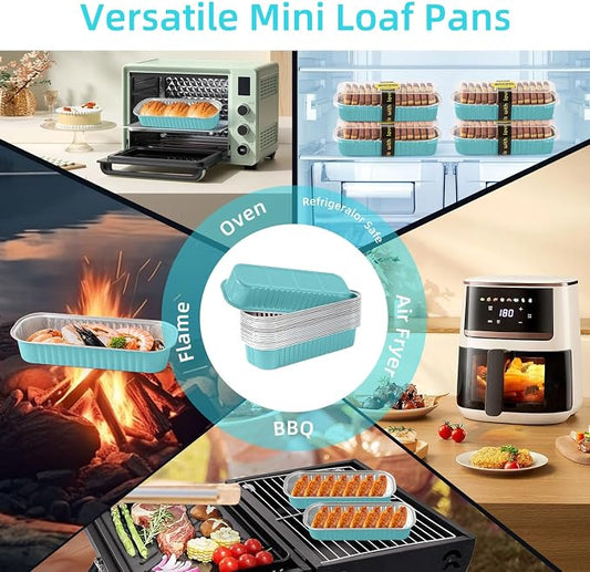 Mini Loaf Pans with Lids and Spoons Sealing Sticker,6.8oz Cake Pans for Baking Disposable Aluminum Foil Pink/Red cake pan (30, 30 Pcs Blue)