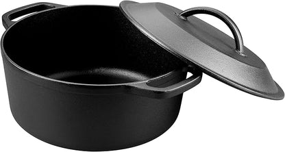 VORRINGARD Pre-Seasoned Cast Iron Dutch Oven with Lid, Round and Dual Handles, for Stovetop, Camping, Grill, Induction, Electric, Black, 4.5qt