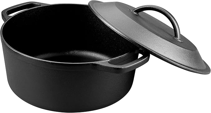 VORRINGARD Pre-Seasoned Cast Iron Dutch Oven with Lid, Round and Dual Handles, for Stovetop, Camping, Grill, Induction, Electric, Black, 3 qt