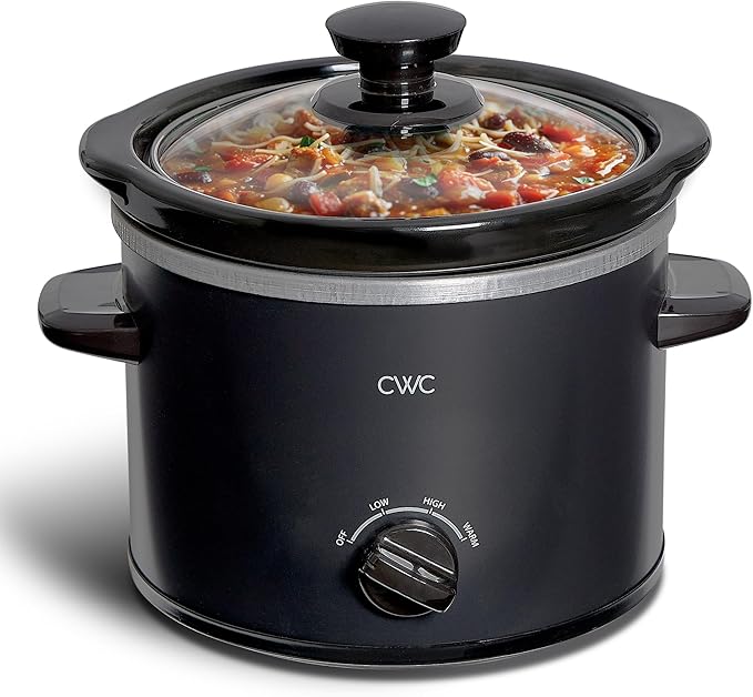 COOK WITH COLOR 2QT Mini Electric Round Slow Cooker - Adjustable Settings, Removable Stoneware Pot, Tempered Glass Lid, Dishwasher Safe, Cool-Touch Side Handles, Black
