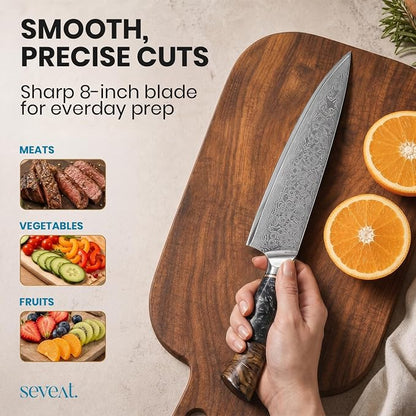 Damascus Kitchen Knife | 67-Layer Damascus Steel | 13” Professional Chef Knife | Ergonomic Wood & Resin Handle | Gift Box Included (Black, 1 Piece)