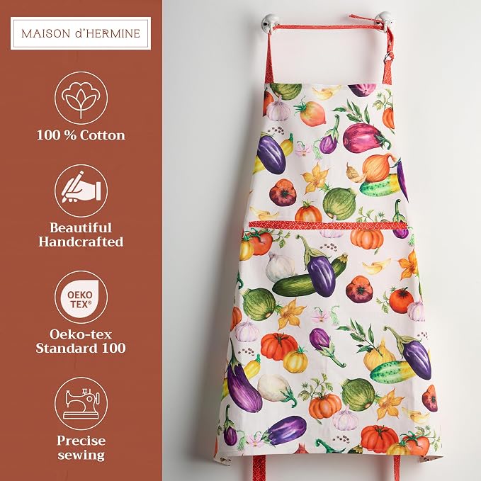 Maison d' Hermine 100% Cotton Apron for women with Pocket Kitchen Chef Apron for Men Cooking Spring Summer