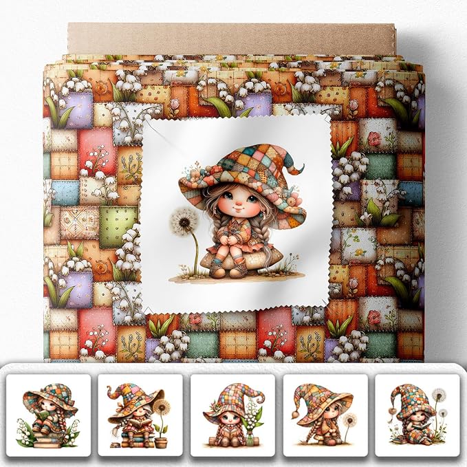 Patchwork Forest Girl Cotton Fabric Panel – Six 10×10 inch Designs + Bonus 29.5×19.6 inch Patchwork Sheet, 100% Turkish Cotton 140 GSM