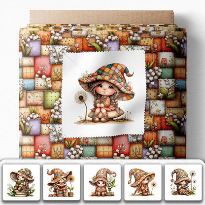 Patchwork Forest Girl Cotton Fabric Panel – Six 10×10 inch Designs + Bonus 29.5×19.6 inch Patchwork Sheet, 100% Turkish Cotton 140 GSM