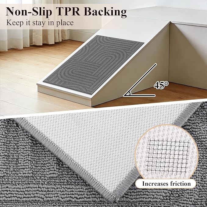 U'Artlines Kitchen Rugs and Mats Set of 3, Non Skid Washable Grey Geometric Kitchen Mats for Floor, Absorbent and Stain Resistant Floor Mat for Laundry, Sink Decor 20x32+20x48+20x59