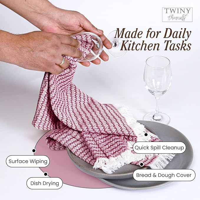 TWINY threads Kitchen Towel Chevron Weave 12 Pack Assorted Colors, Premium 100% Cotton Kitchen Linen Set, Quick Drying Absorbent Dish Rags, Washable Reusable Multi Purpose for Drying Dishes, 16"x26"