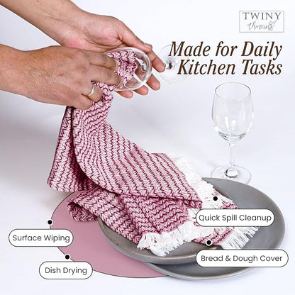 TWINY threads Kitchen Towel Chevron Weave 12 Pack Assorted Colors, Premium 100% Cotton Kitchen Linen Set, Quick Drying Absorbent Dish Rags, Washable Reusable Multi Purpose for Drying Dishes, 16"x26"