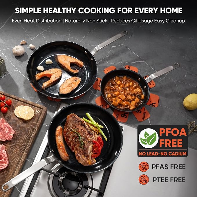 5 Ply Ceramic Non Stick Frying Pans - 12 Inch Stainless Clad Nonstick Skillet, Non-Toxic PTFE PFOA & PFAS Free, Induction Ready Oven Safe up to 650°F, Professional Even Heating Cookware