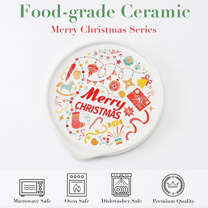 Christmas Spoon Rest for Stove Top - Ceramic Spoon Holder for Kitchen Counter - Colorful Holiday Spoon Rest Utensil Rest - Merry Christmas Gifts Kitchen Counter Decor (Christmas Spoon Rest)