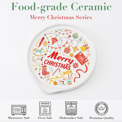 Christmas Spoon Rest for Stove Top - Ceramic Spoon Holder for Kitchen Counter - Colorful Holiday Spoon Rest Utensil Rest - Merry Christmas Gifts Kitchen Counter Decor (Christmas Spoon Rest)