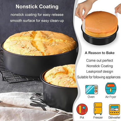 AWTBDP 8 Inch Cake Pan Set of 3, Nonstick Baking Pans Set with 100PCS Pre-cut Parchment Paper for Layer Cakes, Durable Round Cake Pans Sets for Baking for Birthday Christmas, Dishwasher Safe