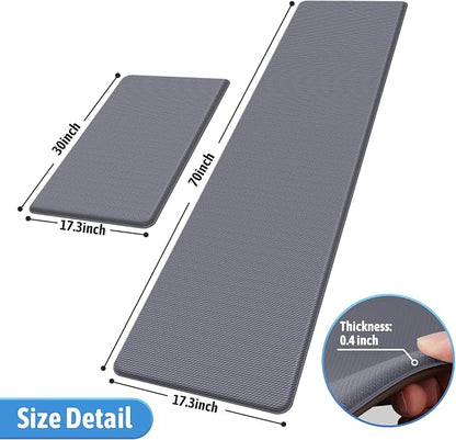 StepLively Kitchen Mat, 2 PCS Kitchen Rugs, Cushioned Kitchen Mats for Floor, Anti Fatigue Kitchen Rug Set, Non-Skid Standing Mat for Kitchen, Office, Sink, 17.3"x30"+17.3"x70", Grey