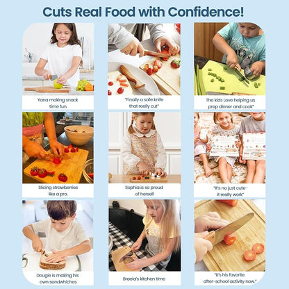 Kibbidea Kids Knife Set for Real Cooking, 4PCS Safe Kitchen Knives for Toddlers and Kids, Food-Grade Stainless Steel Blades for Cutting and Chopping, Child-Safe Beginner Chef Set, BPA-Free