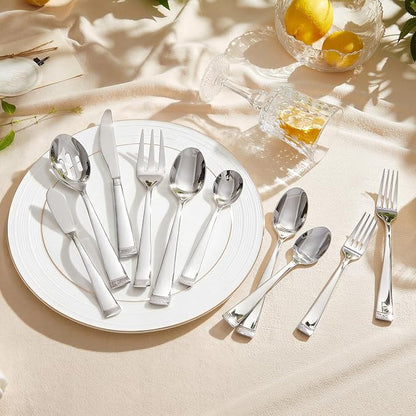 KINGSTONE Silverware Set, 65-Piece Flatware Set for 12, 18/10 Stainless Steel Cutlery Set with Bead Edge, Utensil for Kitchen, Home, Party, Wedding, Mirror Polished, Dishwasher Safe, Featured Gifts
