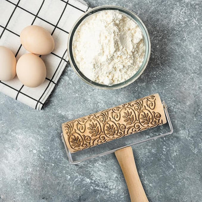 Mrs. Anderson’s Baking Mini Embossing Rolling Pin, Floral Scroll Design, Poplar Wood and Chrome-Plated Iron