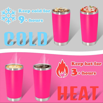 20 oz Tumbler with lid Double Wall Vacuum Insulated Tumblers Stainless Steel Coffee Mug Travel Coffee Tumbler Powder Coated Tumbler Cup Keep Hot&Cold - (Hot Pink 12 Pack)