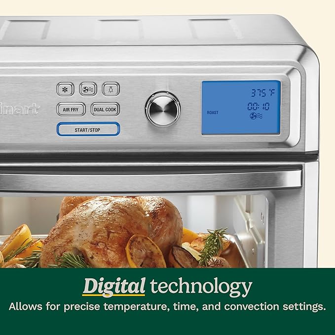 Cuisinart Air Fryer Toaster Oven, Digital Display, 1800 Watt Air Fryer Toaster Oven Combo with Adjustable Temperature and Controls, Stainless Steel Small Kitchen Appliance, TOA-65,Silver