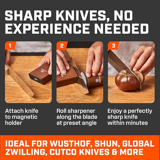 The Original Tumbler Rolling Knife Sharpener™ - Knife Sharpening Made Easy - Knife Sharpener Tool for Kitchen, Outdoor & Utility Knives - 15 & 20° Angles - Ultimate Gift for Father's Day