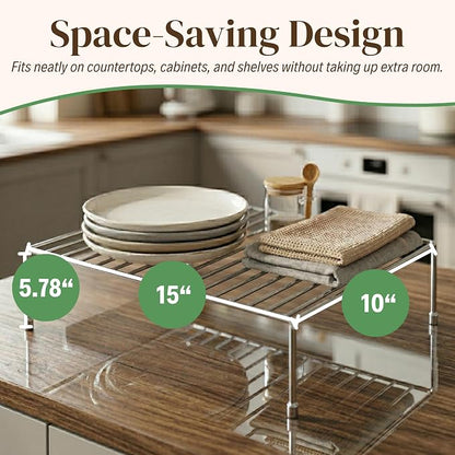 Evelots Kitchen Cabinet Wire Shelf Organizer/Rack - 4 Pack Sturdy Large Metal Shelf Risers - Double Your Counter Space - Great for Kitchen, Freezer, Pantry and Bathroom - Rustproof - Chrome