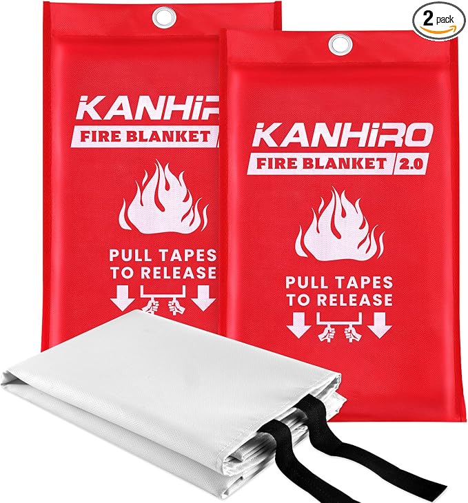 kanhiro Emergency Fire Blanket for Home Kitchen - 2 Pack, 40 in X 40 in, 2.0 Emergency Silicone Fire Blanket