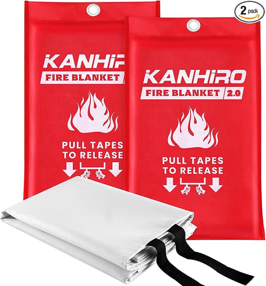 kanhiro Emergency Fire Blanket for Home Kitchen - 2 Pack, 40 in X 40 in, 2.0 Emergency Silicone Fire Blanket
